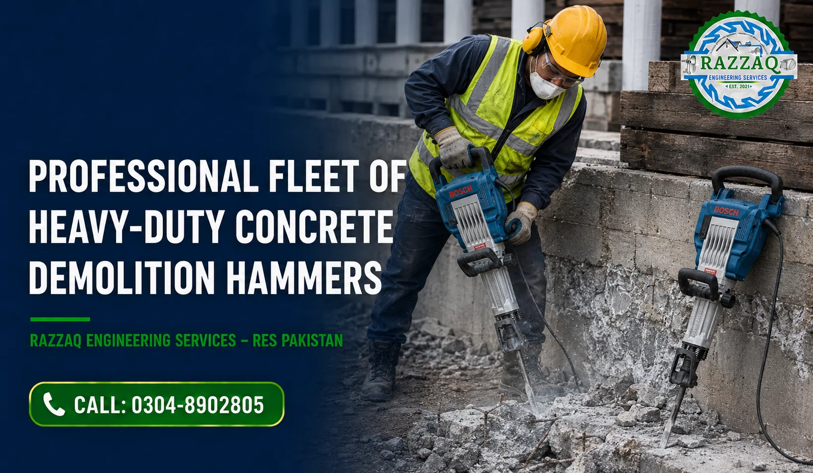 Professional Fleet of Heavy-Duty Concrete Demolition Hammers