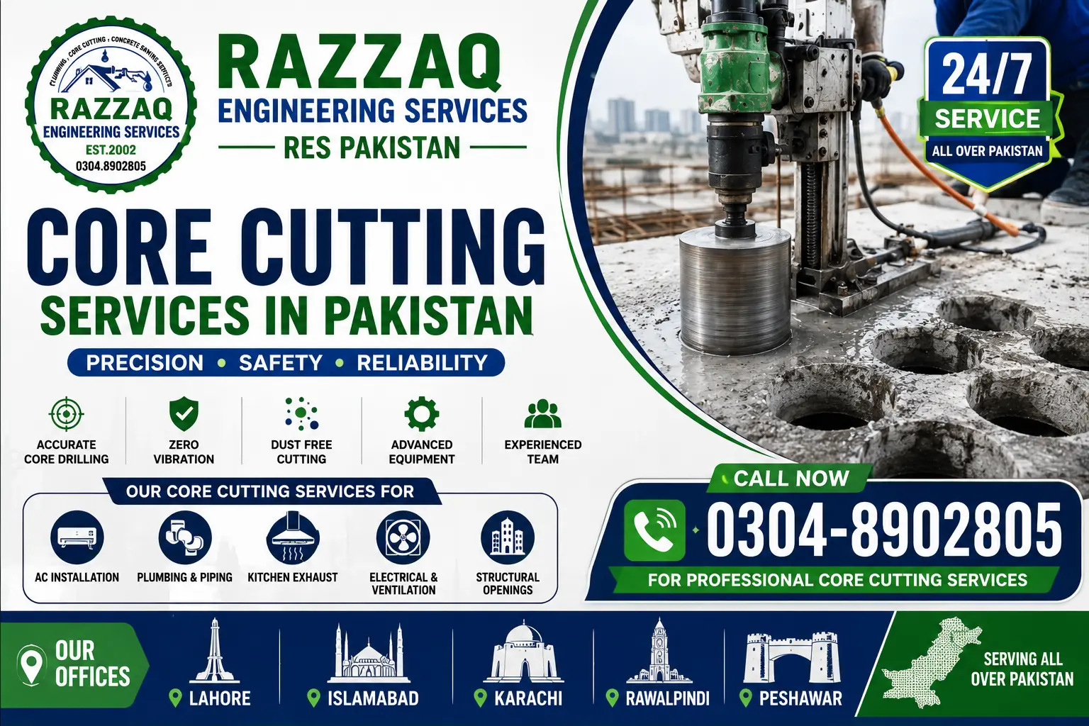 Core Cutting Services in Pakistan | Rcc Diamond Core Cutting Services 
