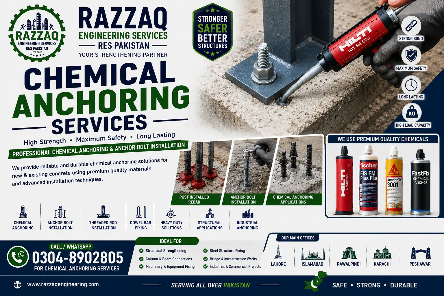 Chemical Anchoring Services in Pakistan | Chemical & Mechanical Anchor Bolt Installation Specialists