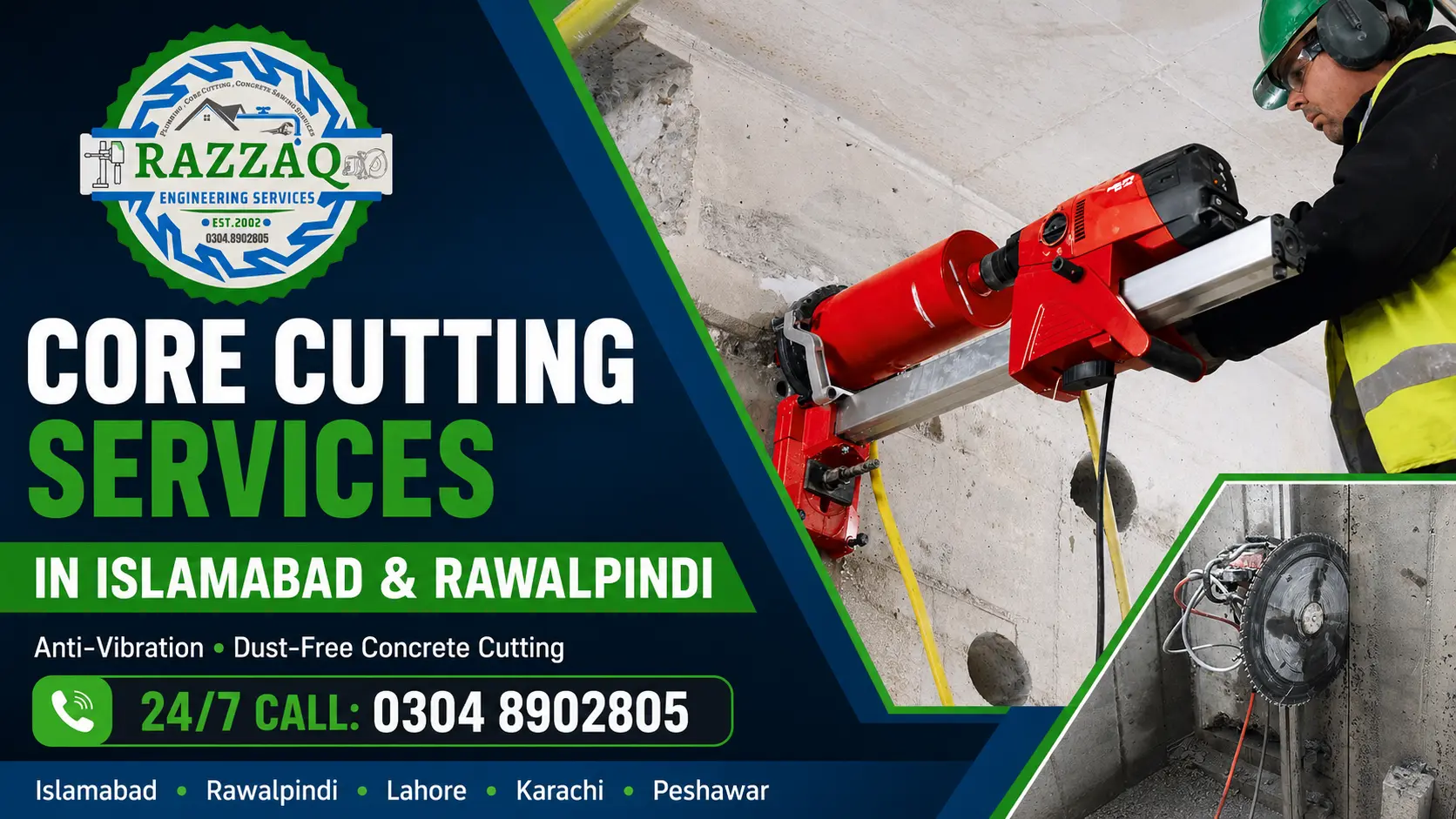 Core Cutting Services in Islamabad & Rawalpindi | Concrete Cutting Vibration & Dust Free 