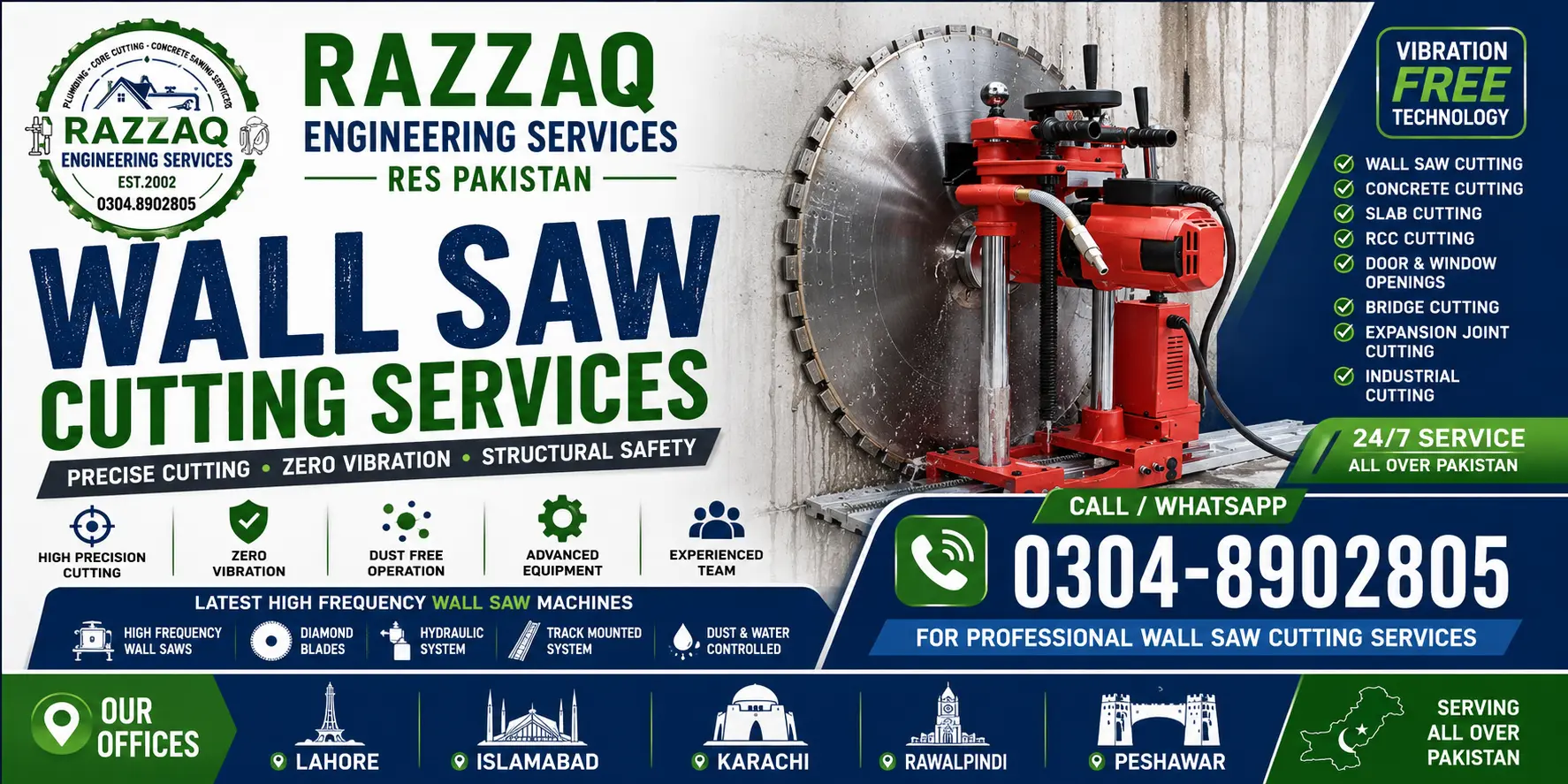 Wall Saw Cutting Services in Pakistan | Diamond Wall Saw Cutting Specialists 